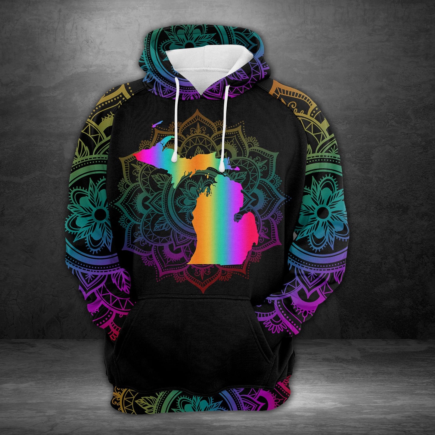 Neon Michigan Mandala Pullover Premium Hoodie, Perfect Outfit For Men And Women On Christmas New Year Autumn Winter