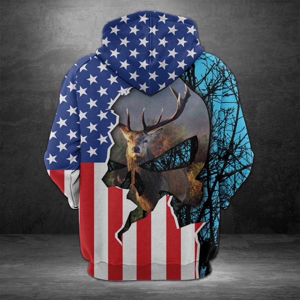 Deer Hunting Pullover Premium Hoodie American Flag, Perfect Outfit For Men And Women On Christmas New Year Autumn Winter