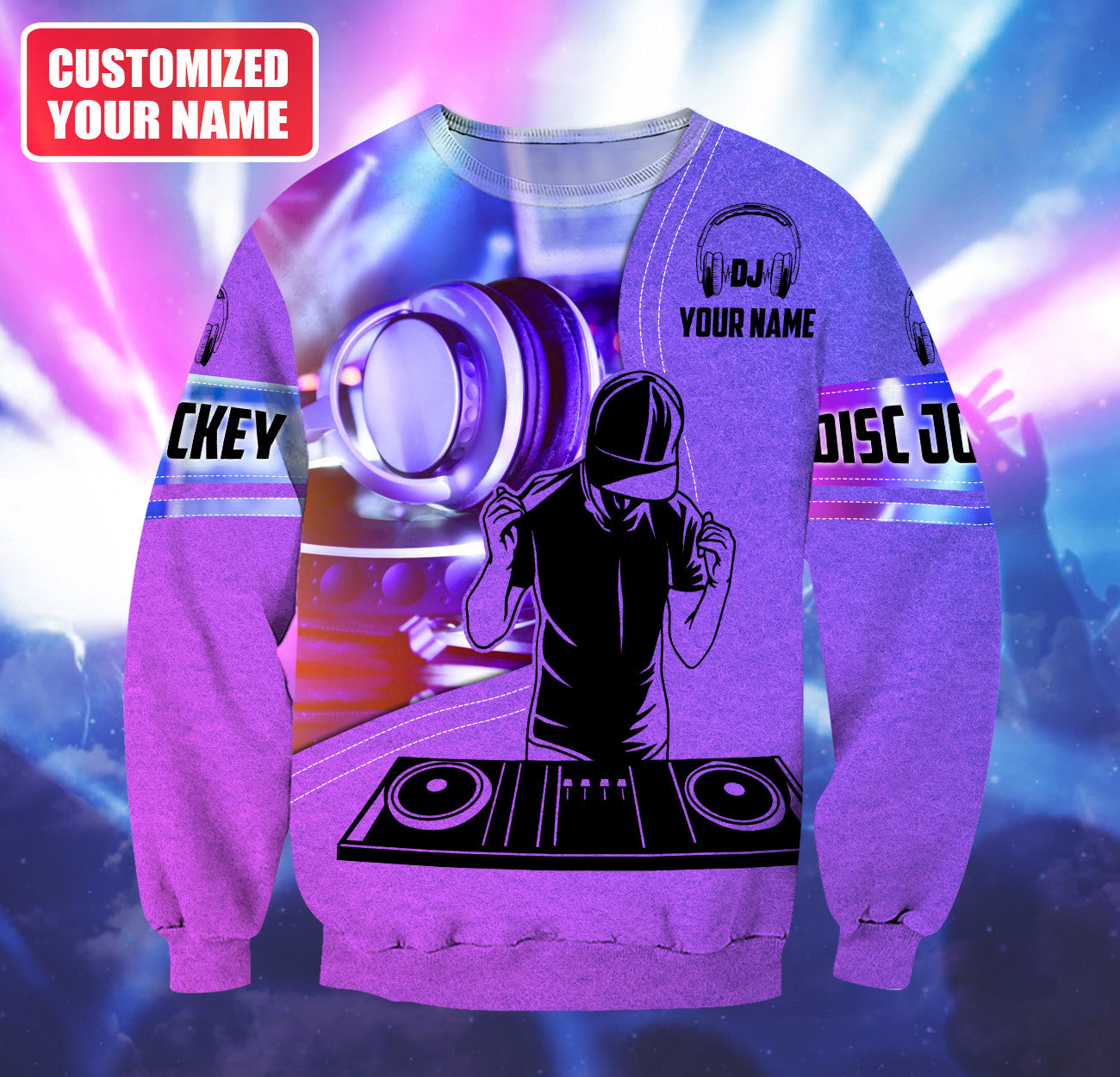 Personalized Name DJ Shirts - Custom Name Disc Jockey Shirts, Modern Music Disc Purple Shirts, Perfect DJ Shirts for Men, Friends, Family