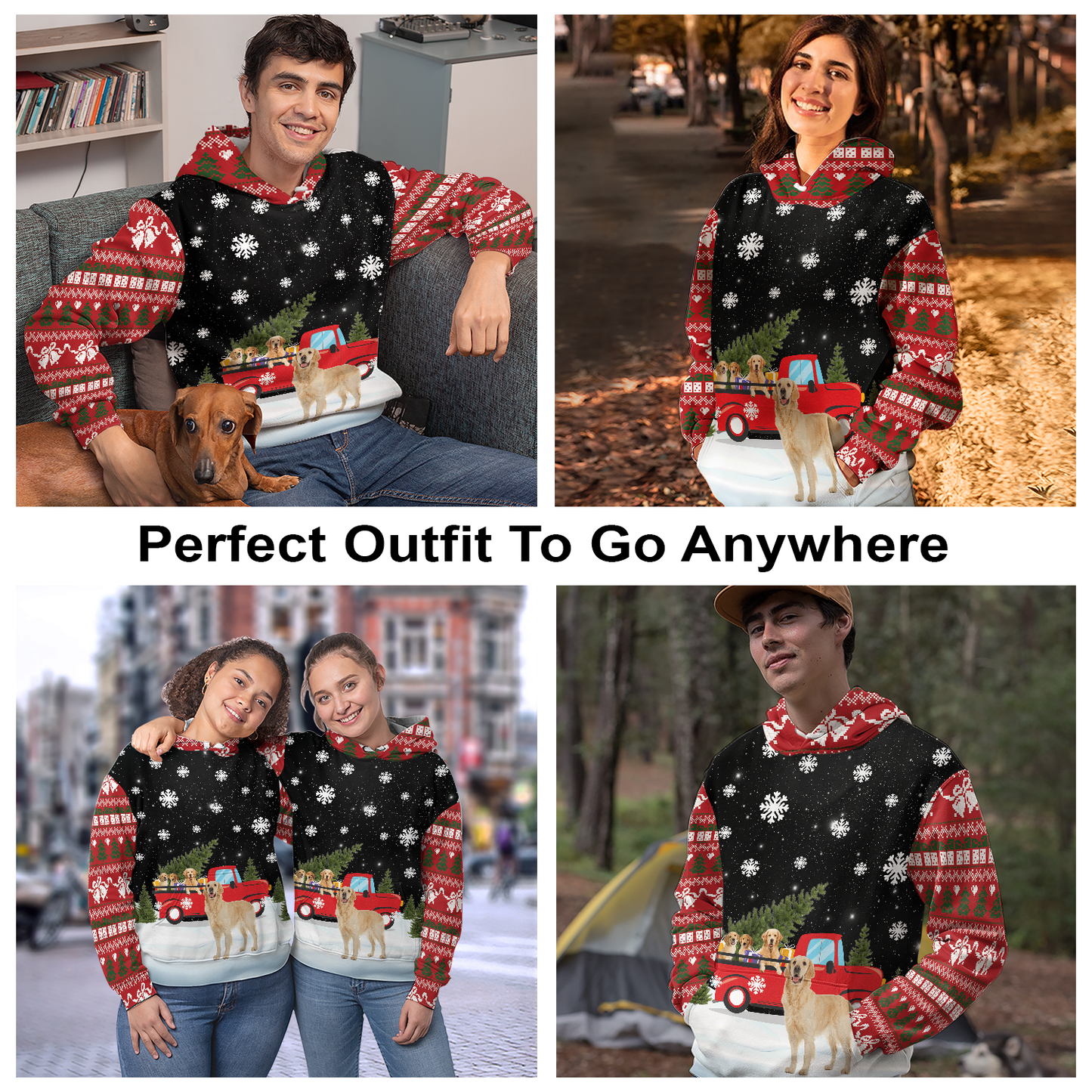 Golden Retriever Family Christmas Night Pullover Premium Hoodie, Perfect Outfit For Men And Women On Christmas New Year Autumn Winter