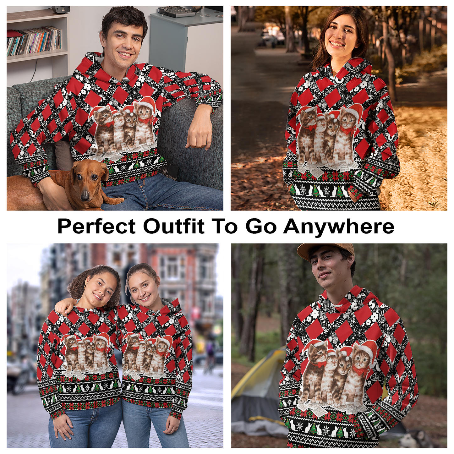 Cute Cats Santa Hat Pullover Premium Hoodie, Perfect Outfit For Men And Women On Christmas New Year Autumn Winter