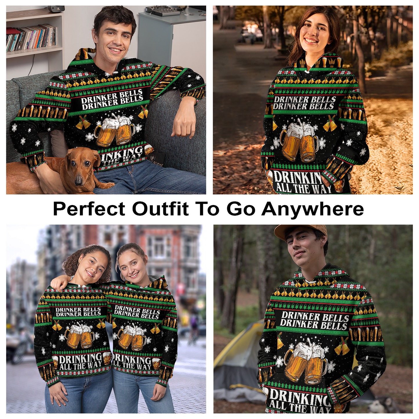 Beer Pullover Premium Hoodie Drinker Bells Drinking All The Way, Perfect Outfit For Men And Women On Christmas New Year Autumn Winter