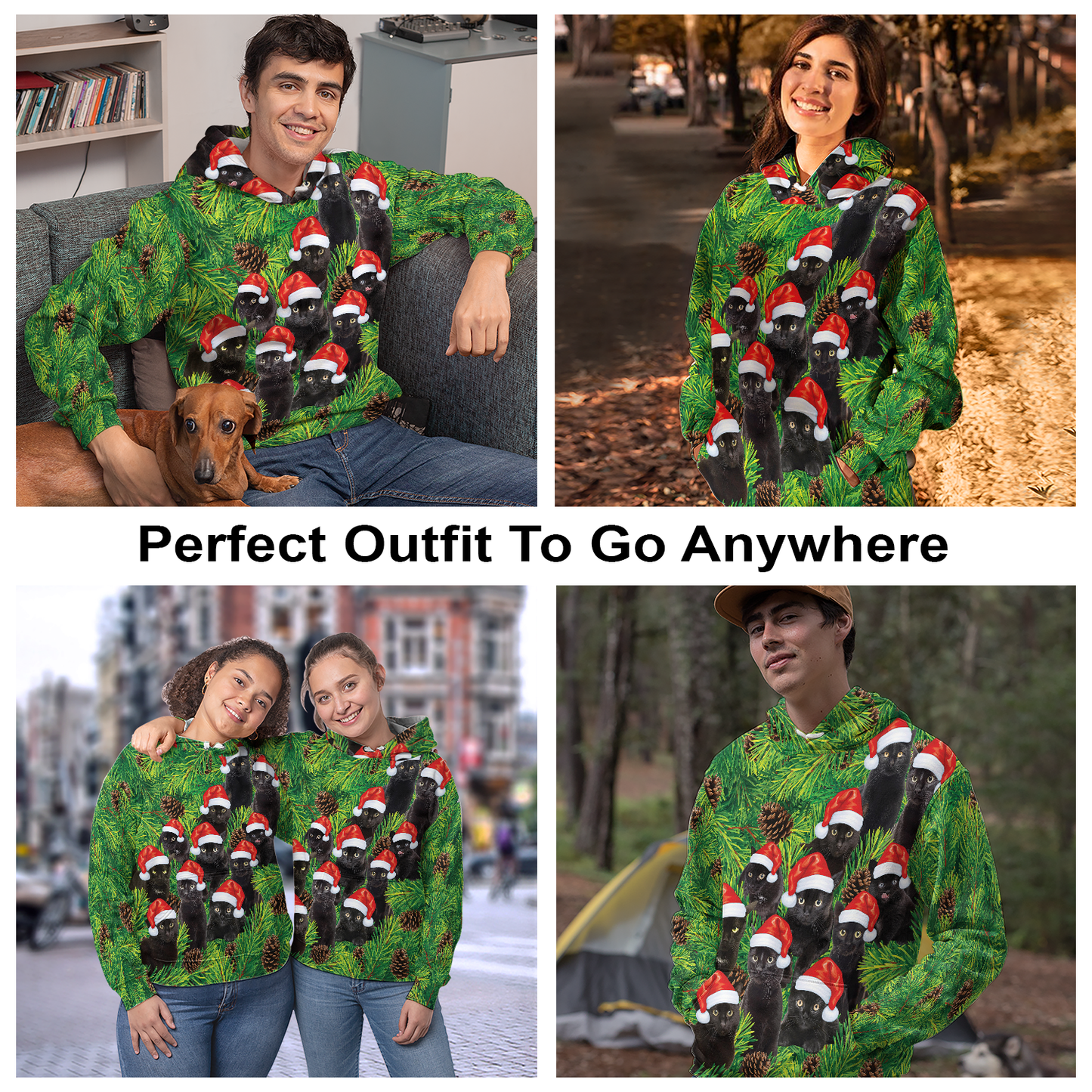 Black Cat Pine Tree Pullover Premium Hoodie, Perfect Outfit For Men And Women On Christmas New Year Autumn Winter