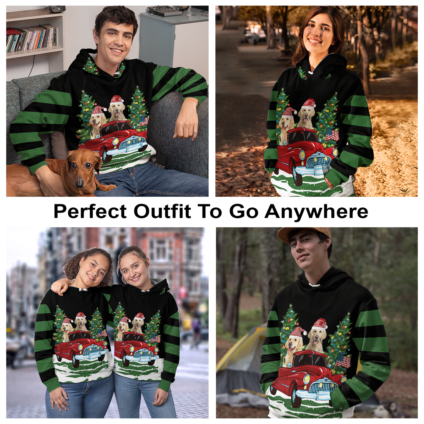 Golden Retriever Red Truck Christmas Pullover Premium Hoodie, Perfect Outfit For Men And Women On Christmas New Year Autumn Winter