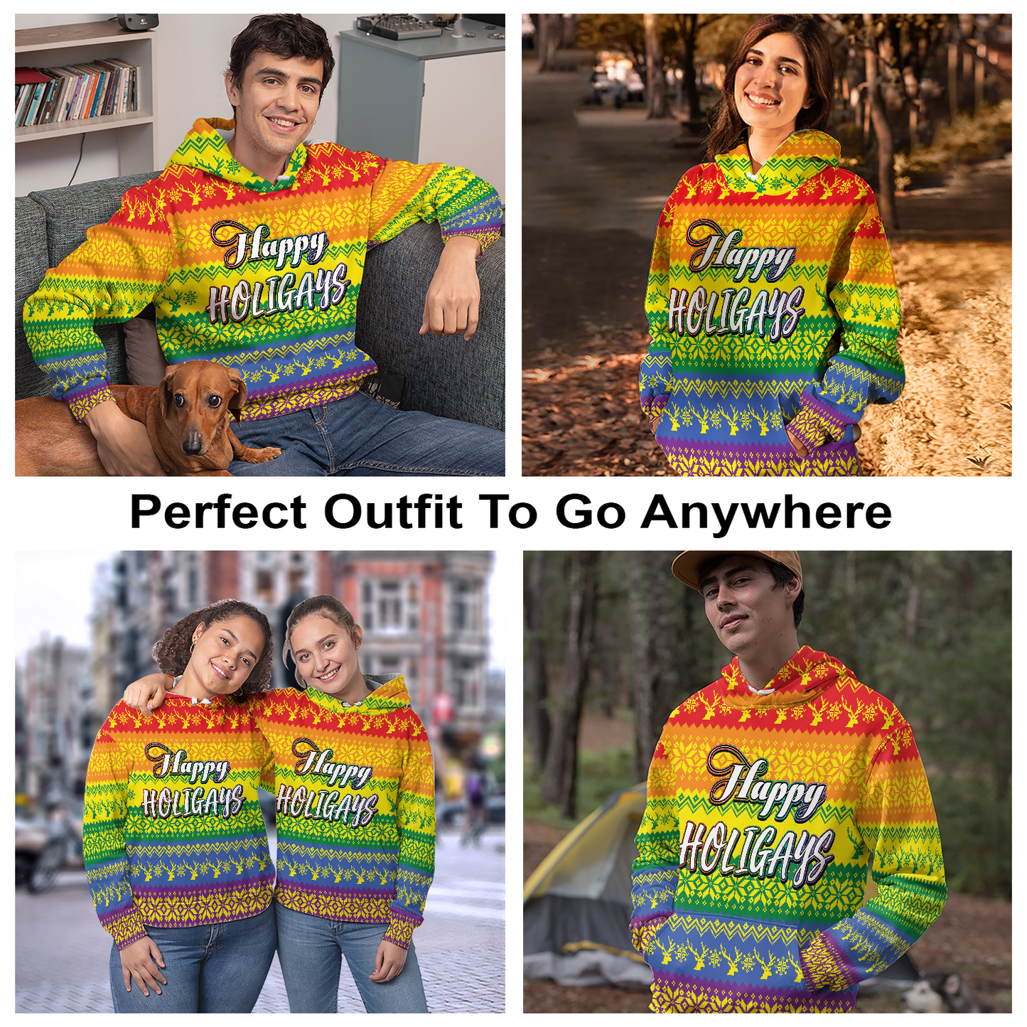 LGBT Pride Happy Holigays Pullover Premium Hoodie, Perfect Outfit For Men And Women On Christmas New Year Autumn Winter