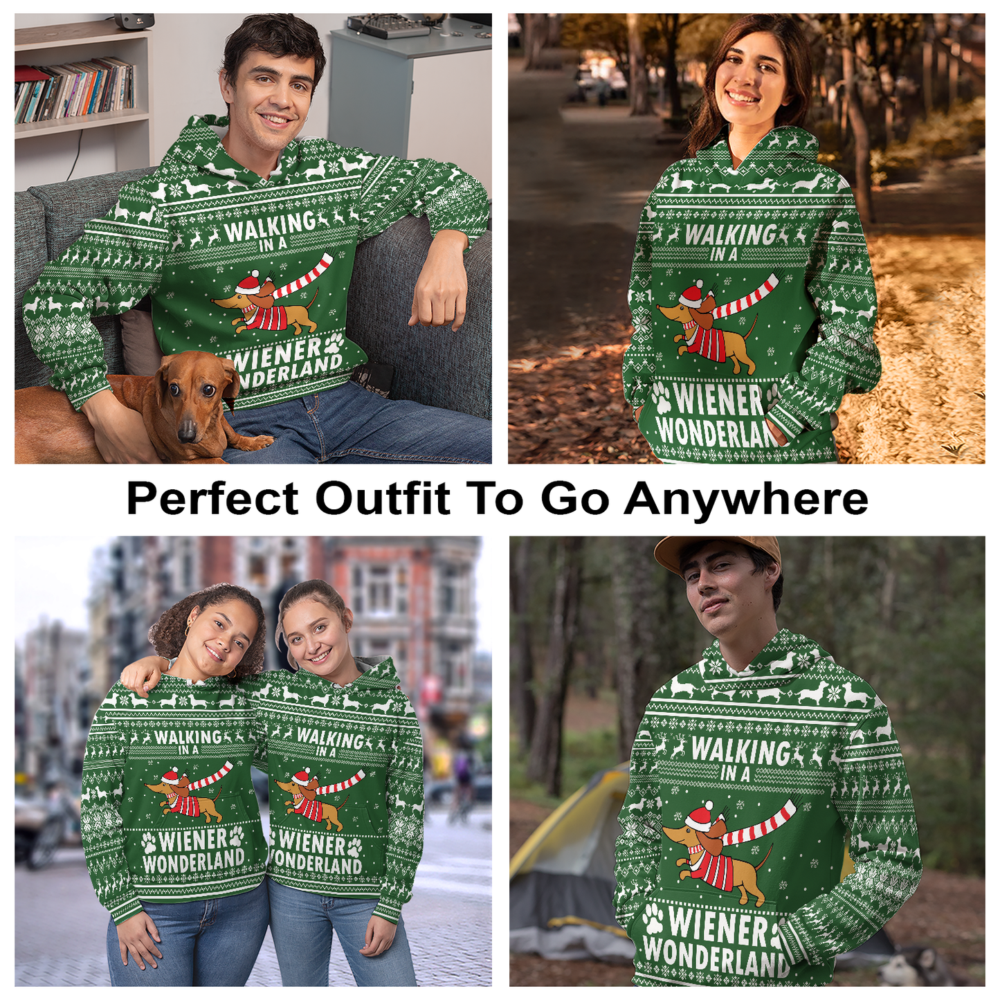 Dachshund Pullover Premium Hoodie Walking In A Wiener Wonderland, Perfect Outfit For Men And Women On Christmas New Year Autumn Winter