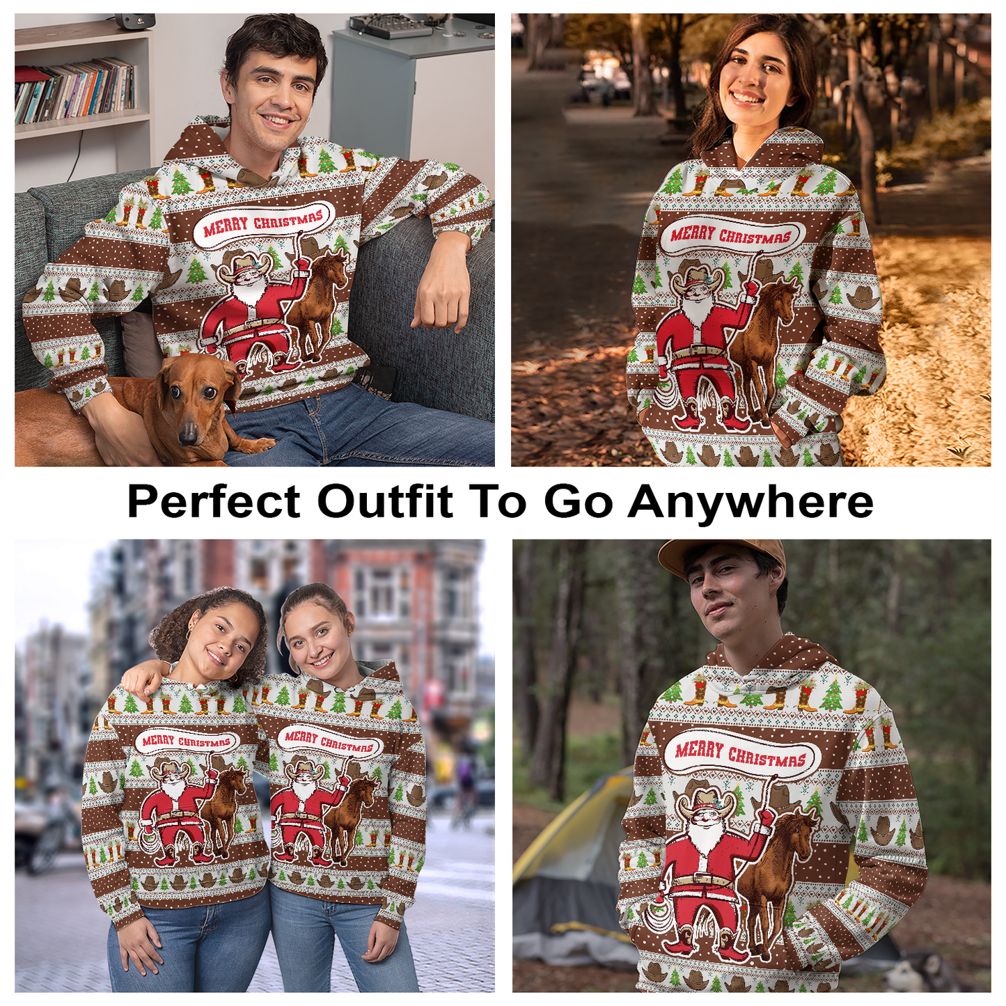 Santa Claus Cowboy Pullover Premium Hoodie Merry Christmas, Perfect Outfit For Men And Women On Christmas New Year Autumn Winter