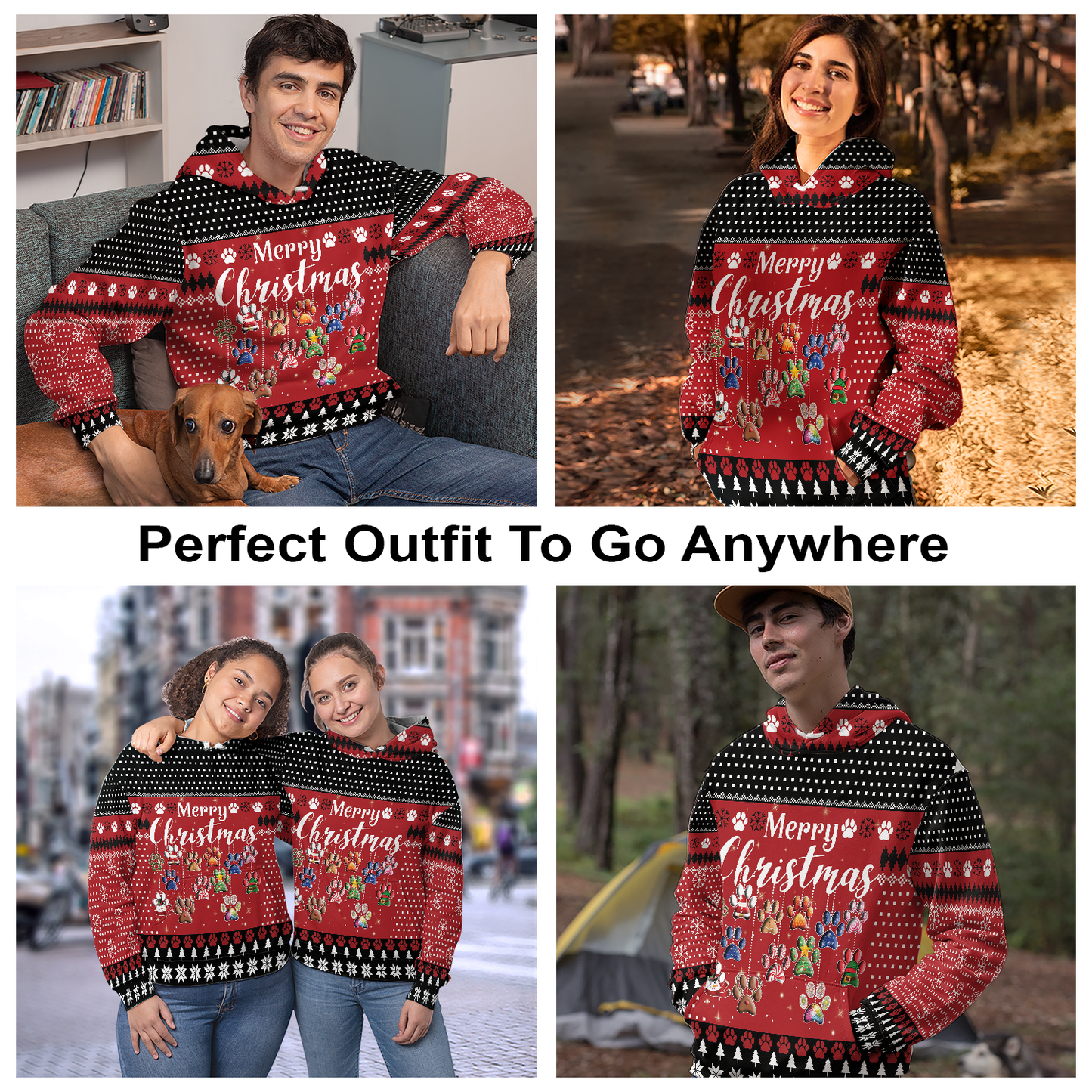 Dog Paws Christmas Premium Hoodie Merry Christmas, Perfect Outfit For Men And Women On Christmas New Year Autumn Winter
