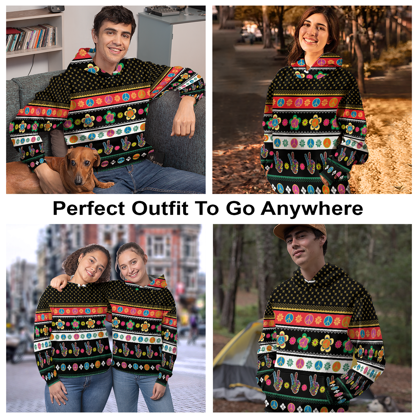 Hippie Peace Sign Christmas Pullover Premium Hoodie, Perfect Outfit For Men And Women On Christmas New Year Autumn Winter