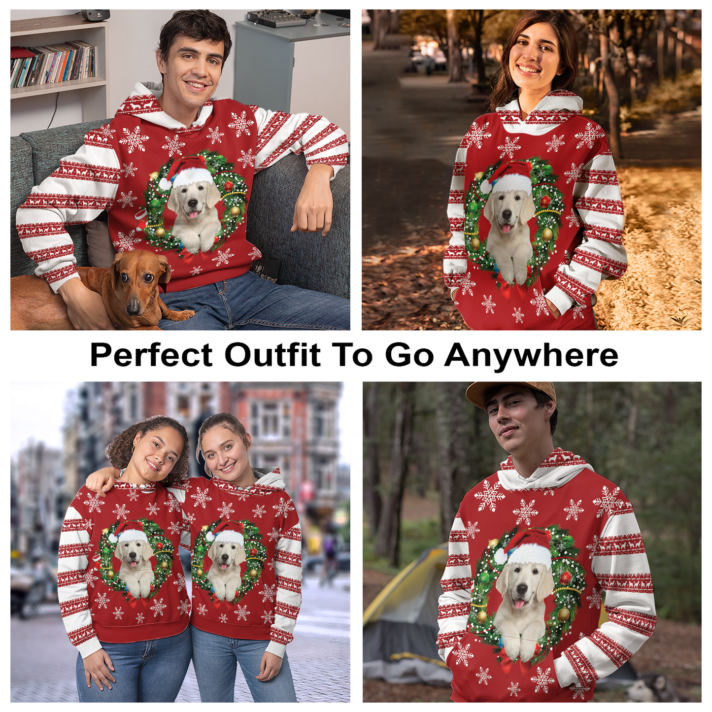 Golden Retriever Wearing Santa Hat Pullover Premium Hoodie, Perfect Outfit For Men And Women On Christmas New Year Autumn Winter