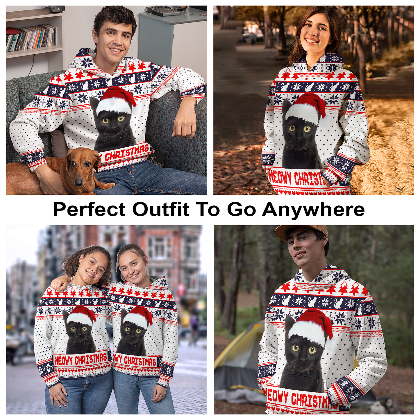 Black Cat Pullover Premium Hoodie Meowy Christmas, Perfect Outfit For Men And Women On Christmas New Year Autumn Winter
