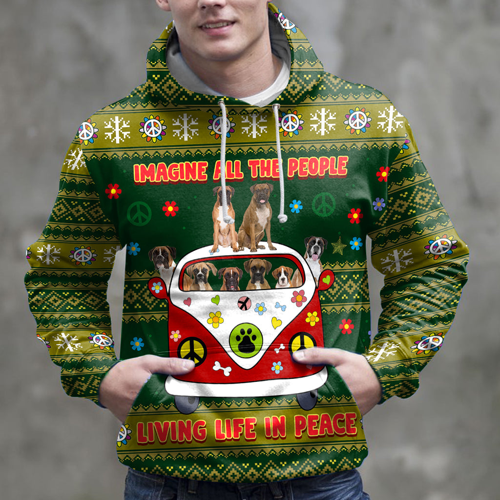 Boxer Pullover Premium Hoodie Imagine All The People Living Life In Peace, Perfect Outfit For Men And Women On Christmas New Year Autumn Winter