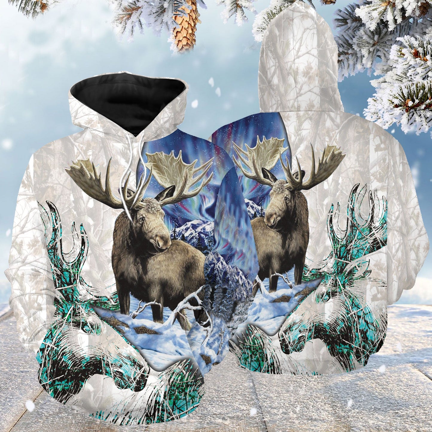 Awesome Moose & Aurora Pullover Premium Hoodie, Perfect Outfit For Men And Women On Christmas New Year Autumn Winter