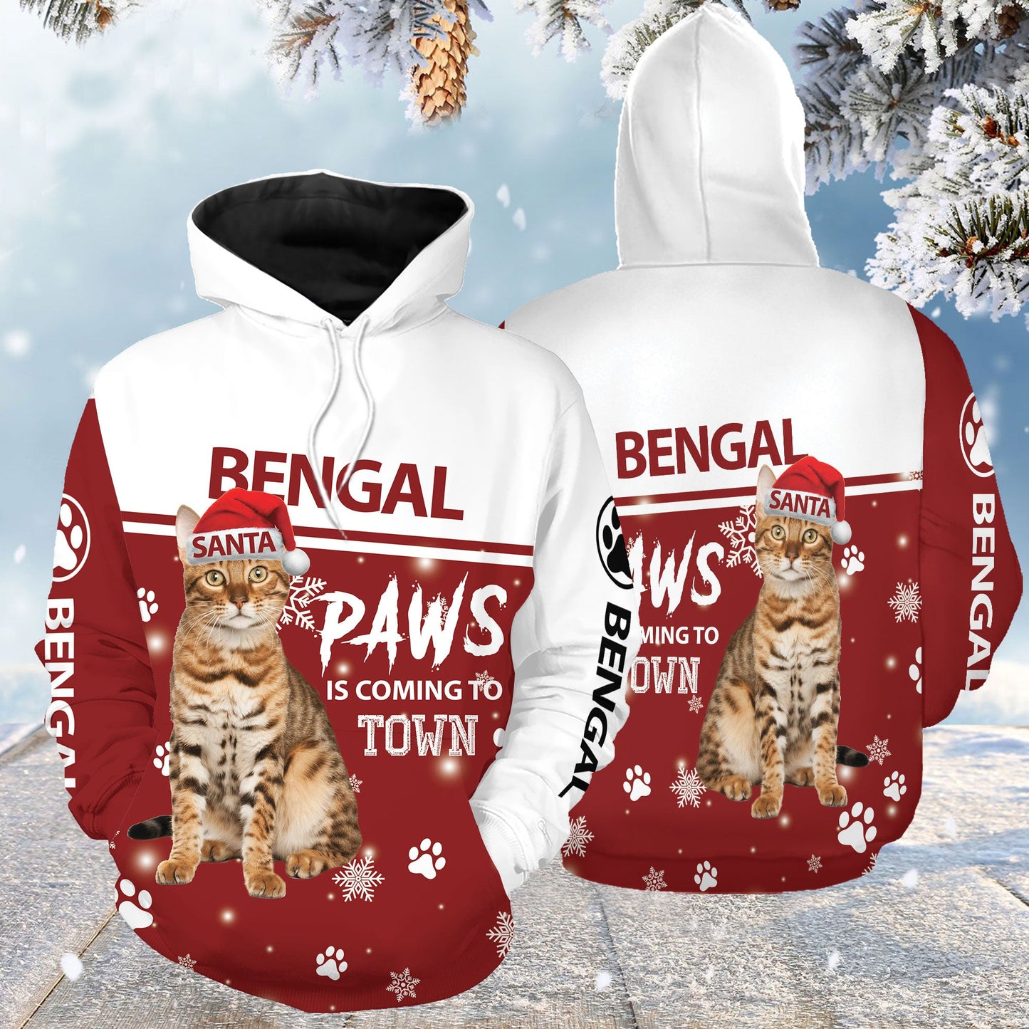 Bengal Cat Pullover Premium Hoodie Bengal Paws Is Coming To Town, Perfect Outfit For Men And Women On Christmas New Year Autumn Winter