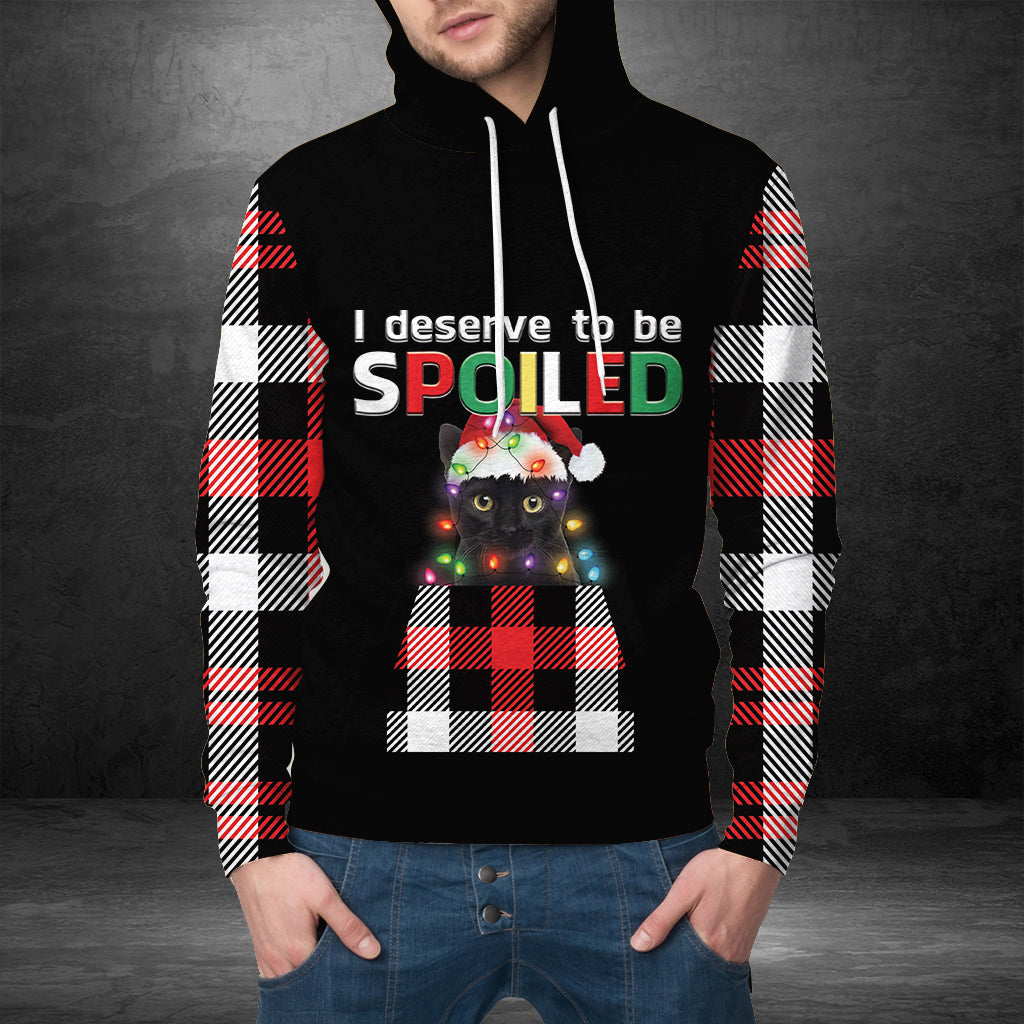 Black Cat Pullover Premium Hoodie I Deserve To Be Spoiled, Perfect Outfit For Men And Women On Christmas New Year Autumn Winter