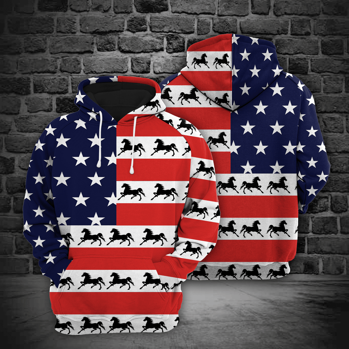 Horse American Flag Pullover Premium Hoodie, Perfect Outfit For Men And Women On Christmas New Year Autumn Winter