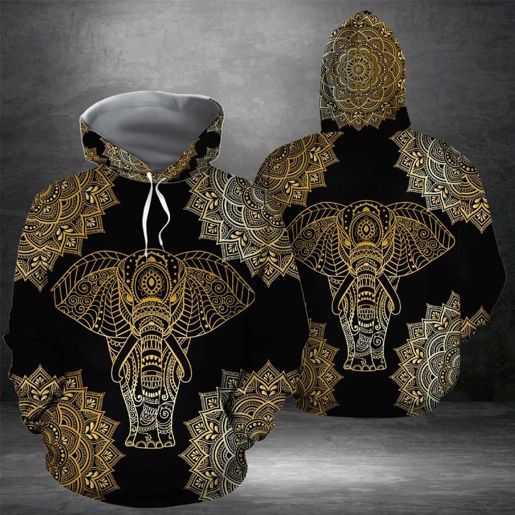 Elephant Gold Mandala Pullover Premium Hoodie, Perfect Outfit For Men And Women On Christmas New Year Autumn Winter