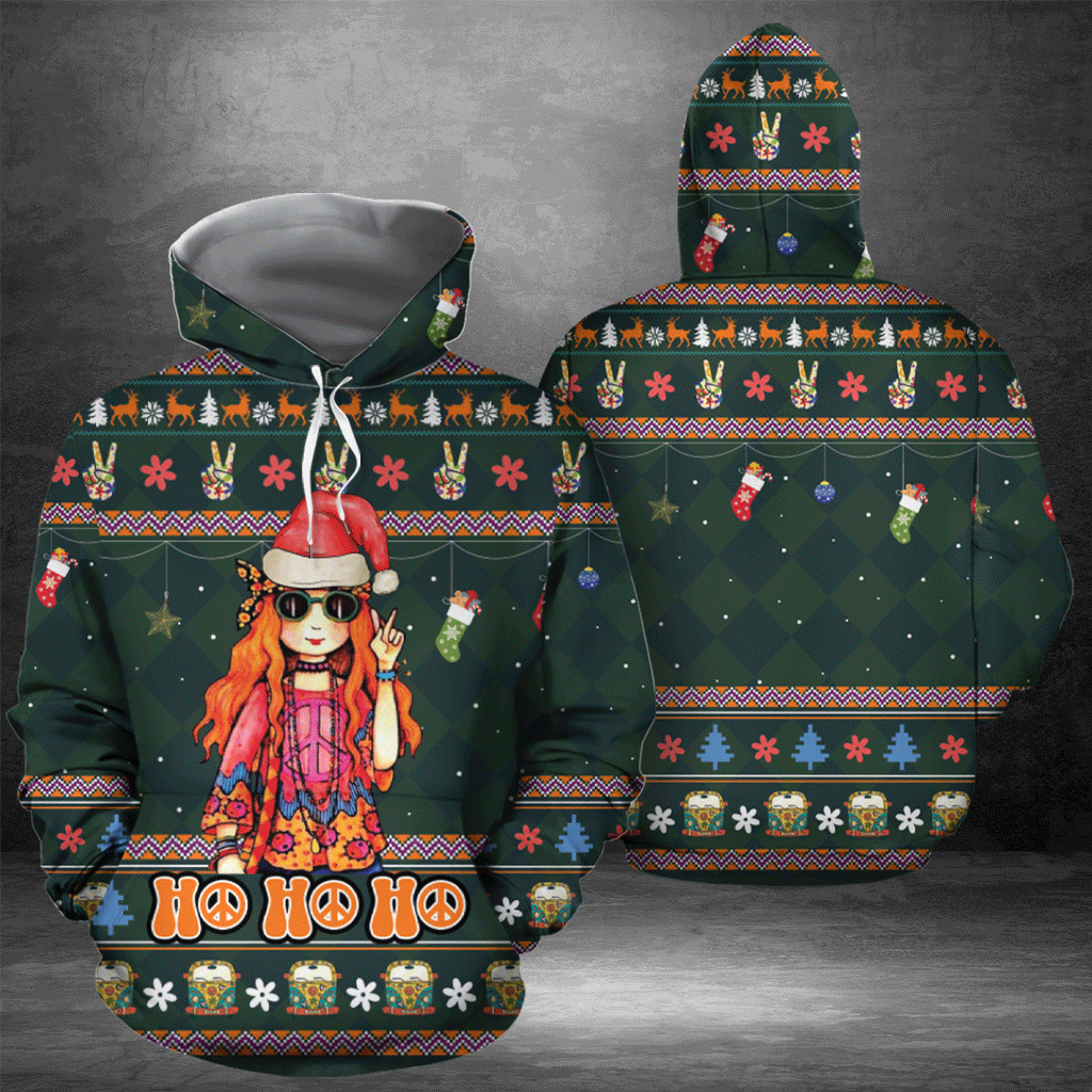 Hippie Girl Christmas Pullover Premium Hoodie Hohoho, Perfect Outfit For Men And Women On Christmas New Year Autumn Winter