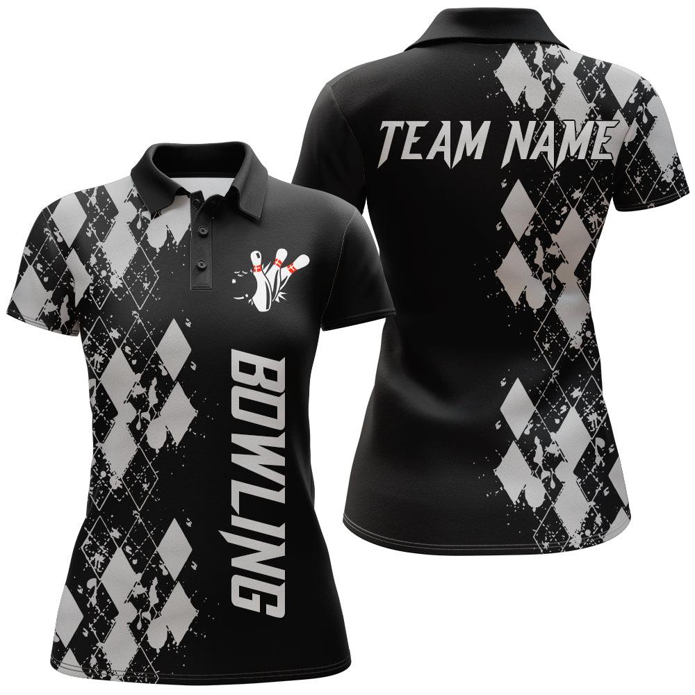 Bowling Custom Women Polo Shirt - Custom Name Argyle Pattern Personalized Bowling Polo Shirt - Gift For Friend, Family, Bowling Lovers - Amzanimalsgift