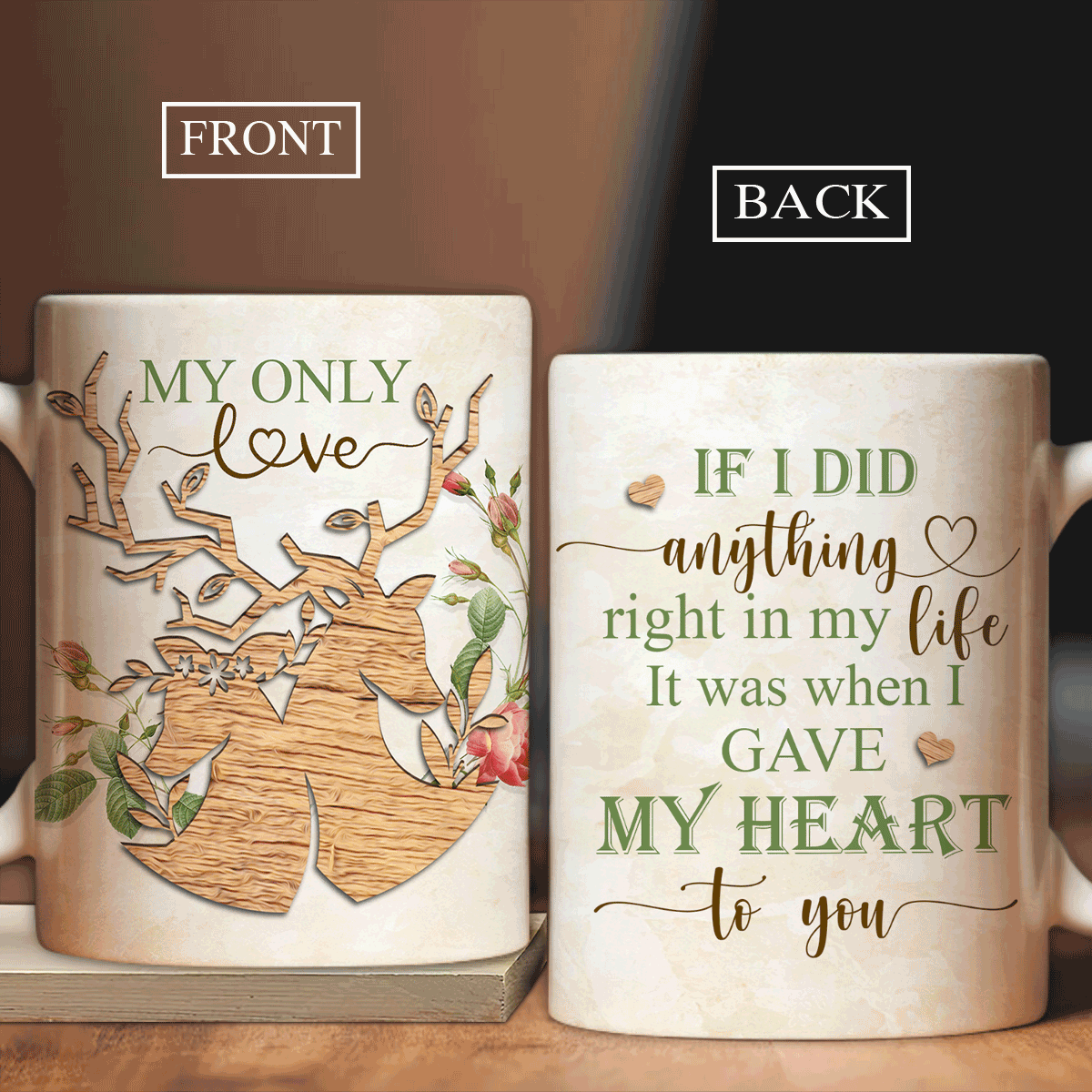Couple AOP Mug - Vintage, Deer couple, If I did anything right in my life Couple Mug - Gift For Couple - It was when I gave my heart to you Couple Mug