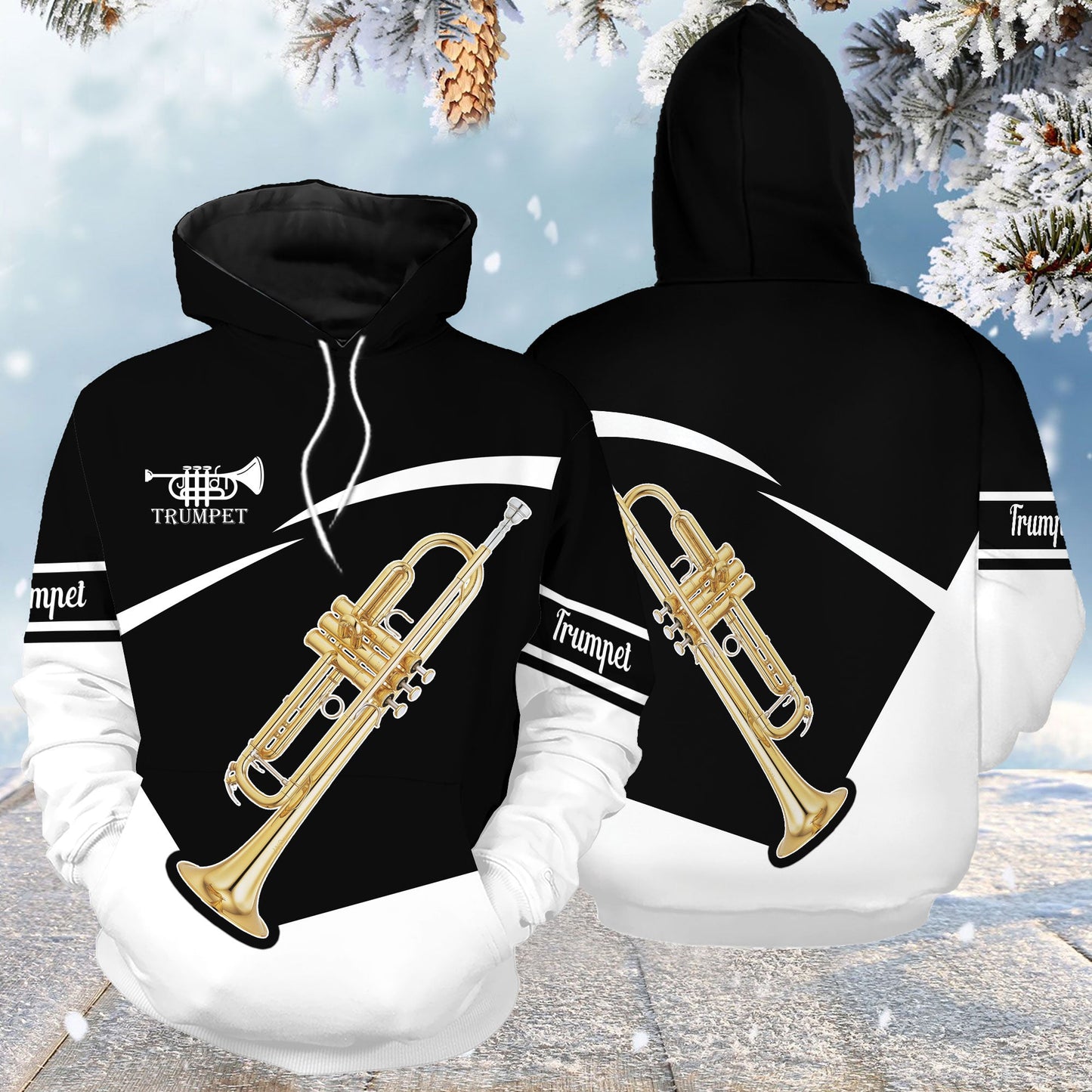 Trumpet Black White Pullover Premium Hoodie, Perfect Outfit For Men And Women On Christmas New Year Autumn Winter