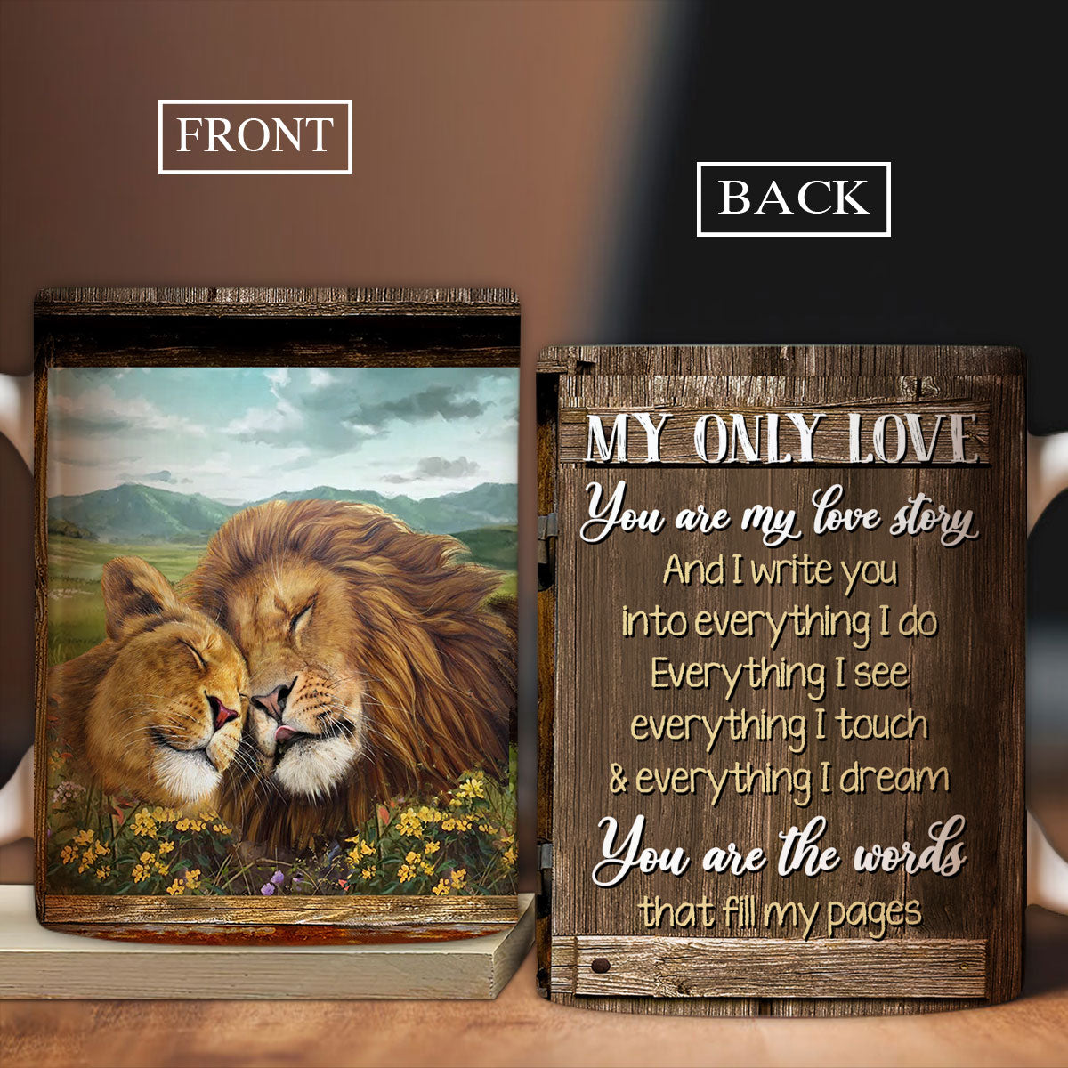 Couple AOP Mug - Watercolor lion, Yellow flower field, Meadow land Mug - Gift for couple, lover - You are my love story Mug