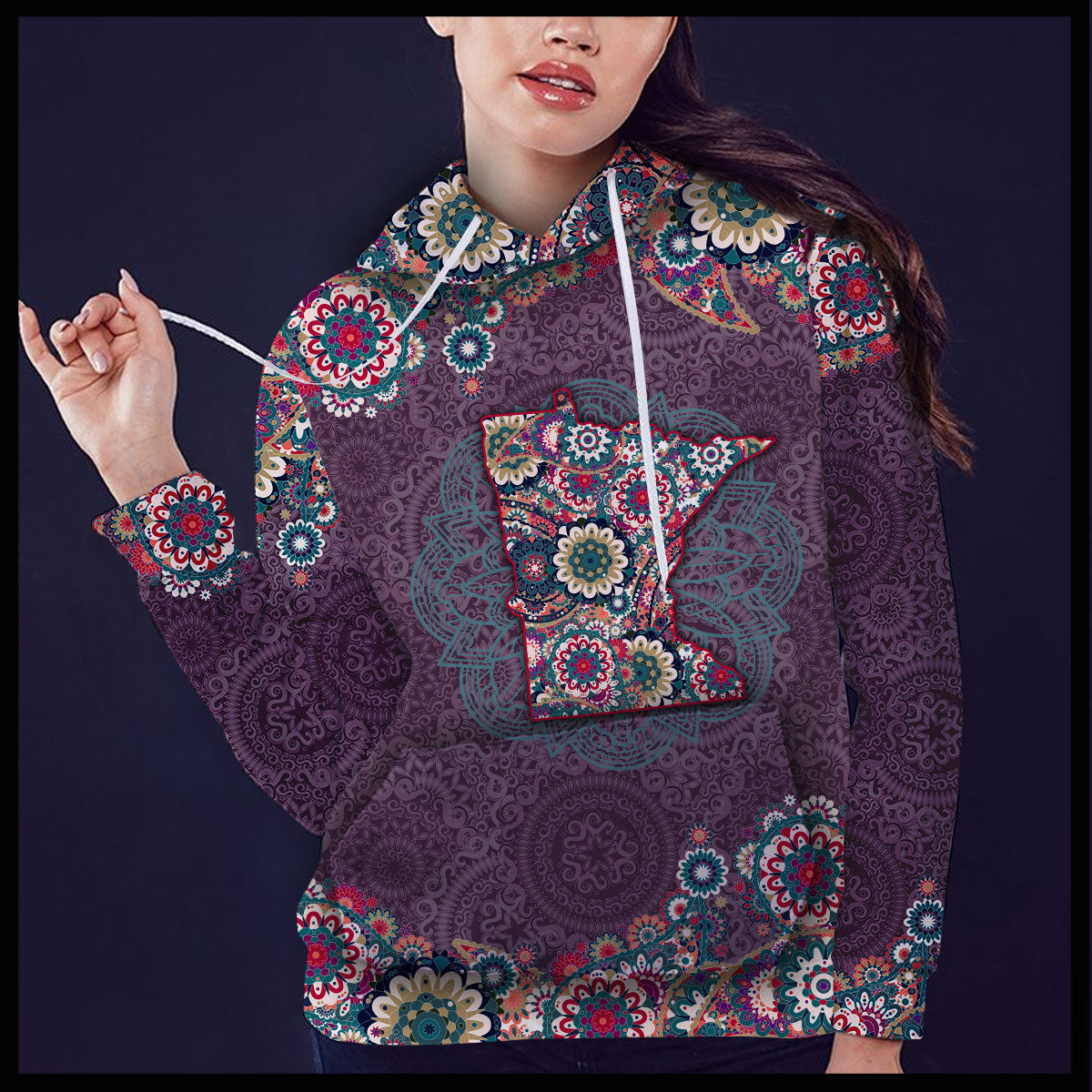 Minnesota Floral Mandala Pullover Premium Hoodie, Perfect Outfit For Men And Women On Christmas New Year Autumn Winter