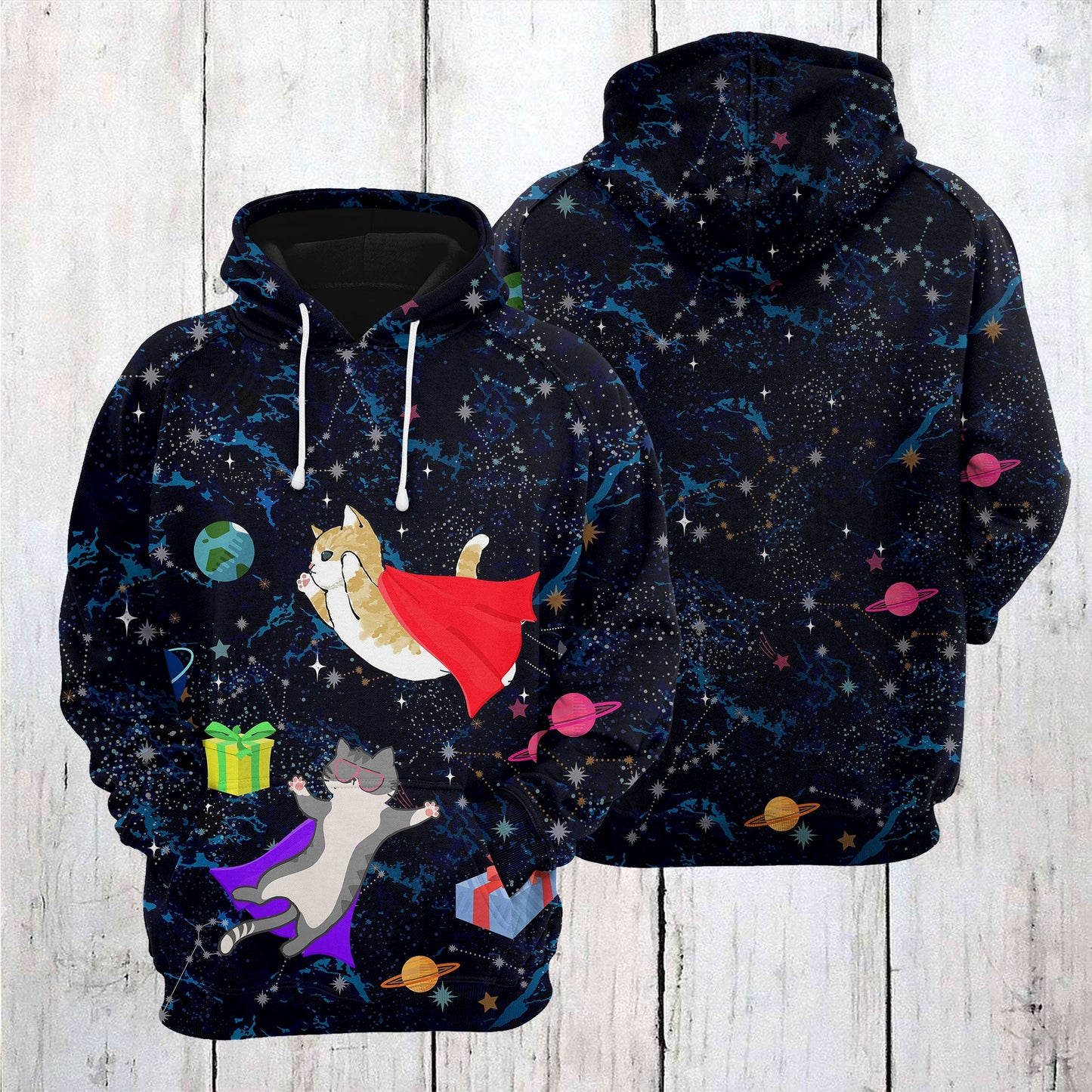 Cartoon Cat Space Pullover Premium Hoodie, Perfect Outfit For Men And Women On Christmas New Year Autumn Winter