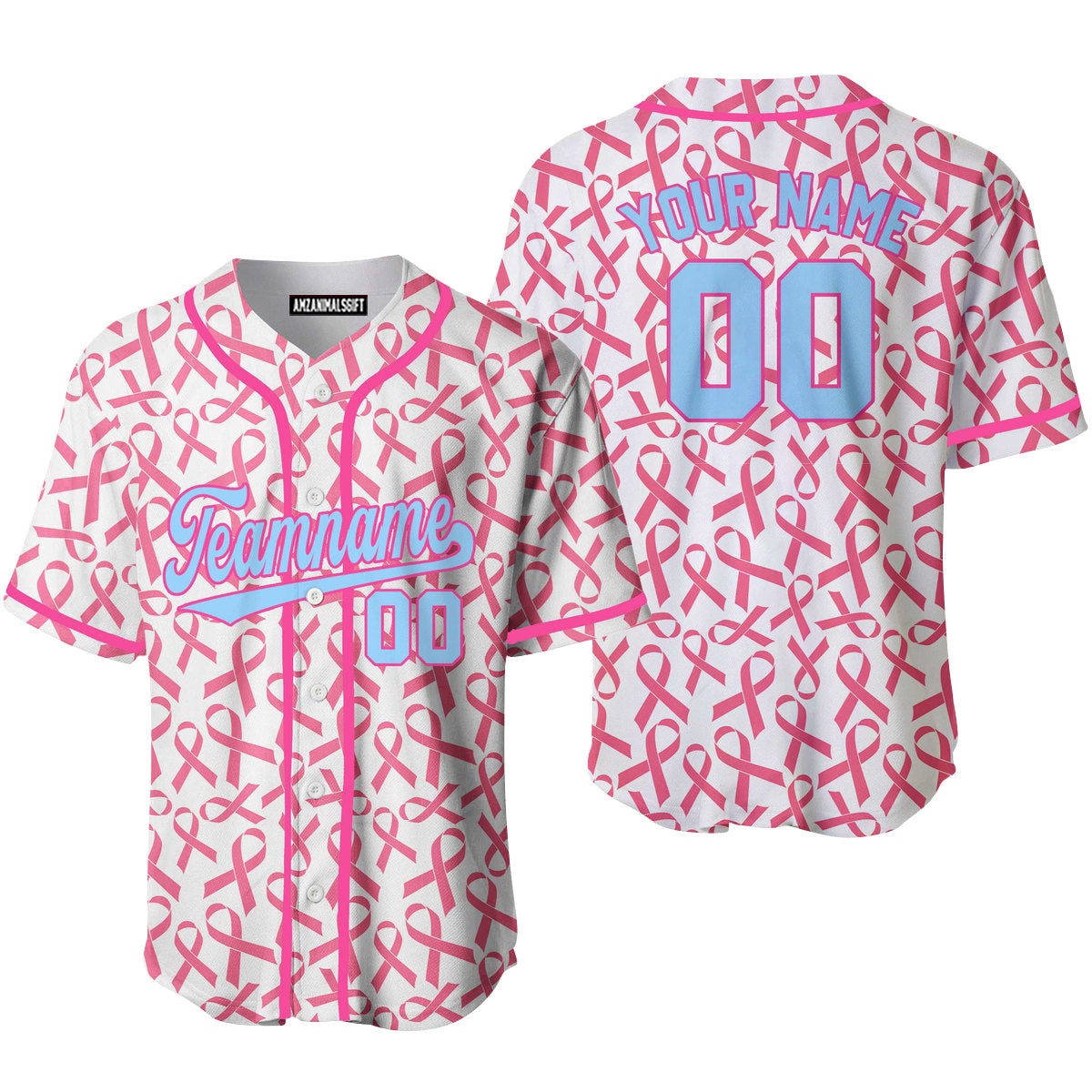 Custom Ribbon Cancer Pink Light Blue Baseball Jersey, Perfect Outfit For Men And Women On Breast Cancer Survivors Baseball Team Baseball Fans