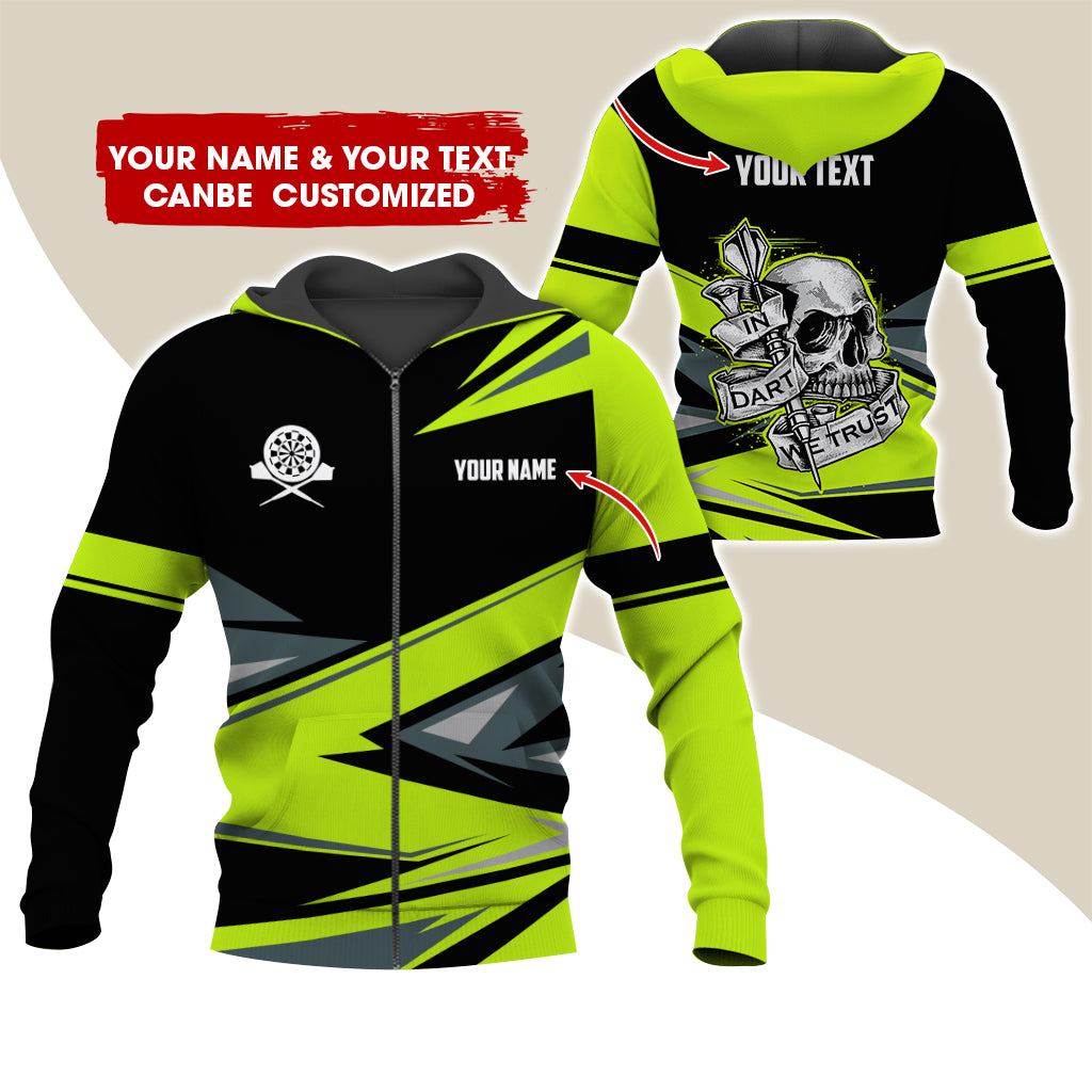 Personalized Name & Text Darts Premium Zip Hoodie, Customized Name Skull In Darts Zip Hoodie For Men & Women - Gift For Darts Lovers, Darts Players