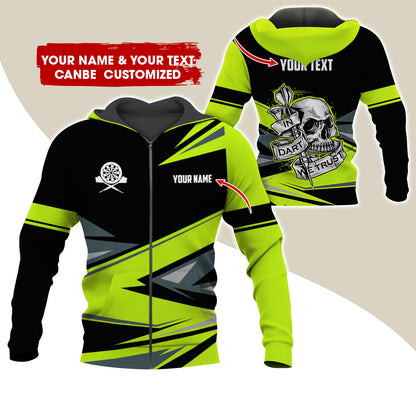 Personalized Name & Text Darts Premium Zip Hoodie, Customized Name Skull In Darts Zip Hoodie For Men & Women - Gift For Darts Lovers, Darts Players