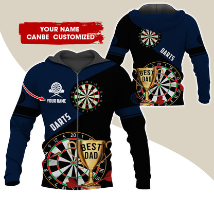 Customized Name Darts Premium Zip Hoodie , Personalized Name Best Dad Darts Zip Hoodie For Men & Women - Gift For Darts Lovers, Darts Players