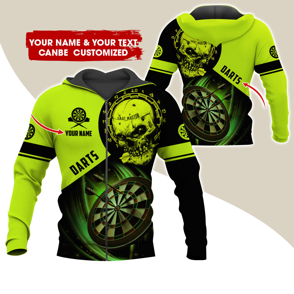 Customized Name Skull Darts Premium Zip Hoodie , Personalized Name Darts Master Zip Hoodie For Men & Women - Gift For Darts Lovers, Darts Players