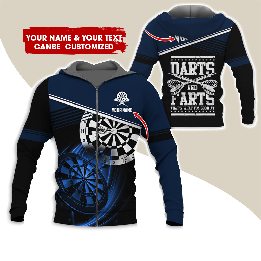 Personalized Name & Text Darts Premium Zip Hoodie, Custom Name Darts And Farts Zip Hoodie For Men & Women - Gift For Darts Lovers, Darts Players