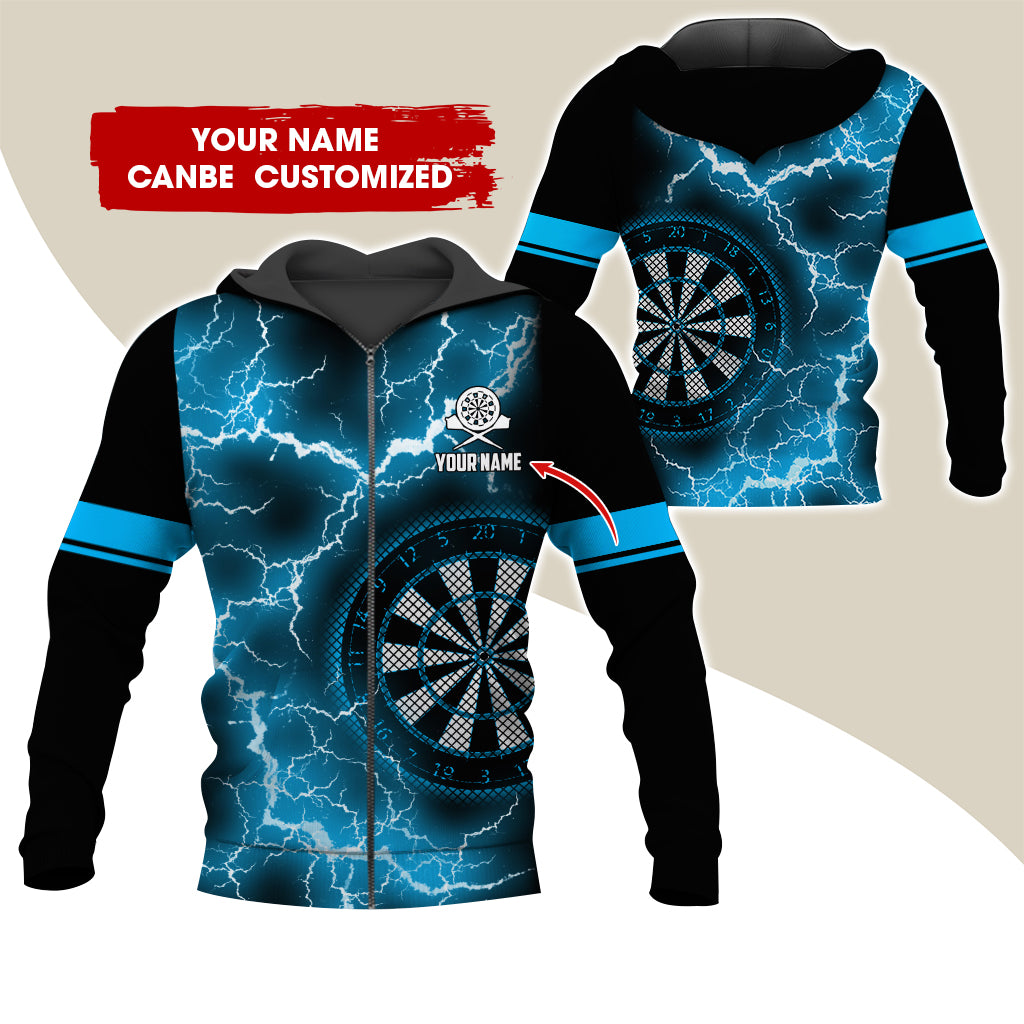 Customized Name Darts Premium Zip Hoodie, Personalized Name Thunder Lightning Zip Hoodie For Men & Women - Gift For Darts Lovers, Darts Players