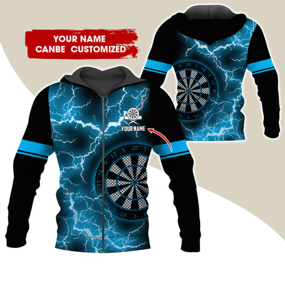 Customized Name Darts Premium Zip Hoodie, Personalized Name Thunder Lightning Zip Hoodie For Men & Women - Gift For Darts Lovers, Darts Players