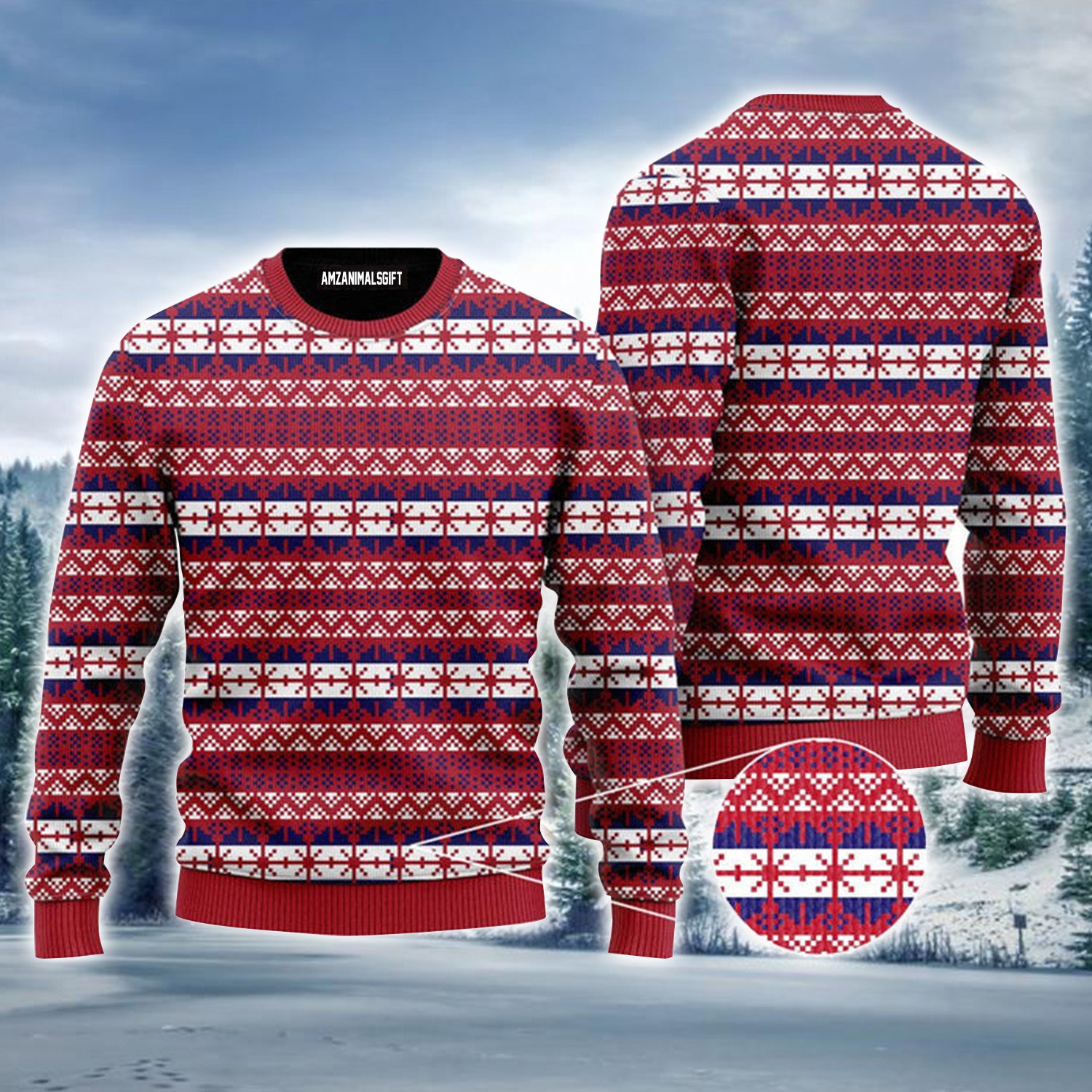 Red Fancy Xmas Pattern Urly Christmas Sweater, Christmas Sweater For Men & Women - Perfect Gift For Christmas, New Year, Winter Holiday