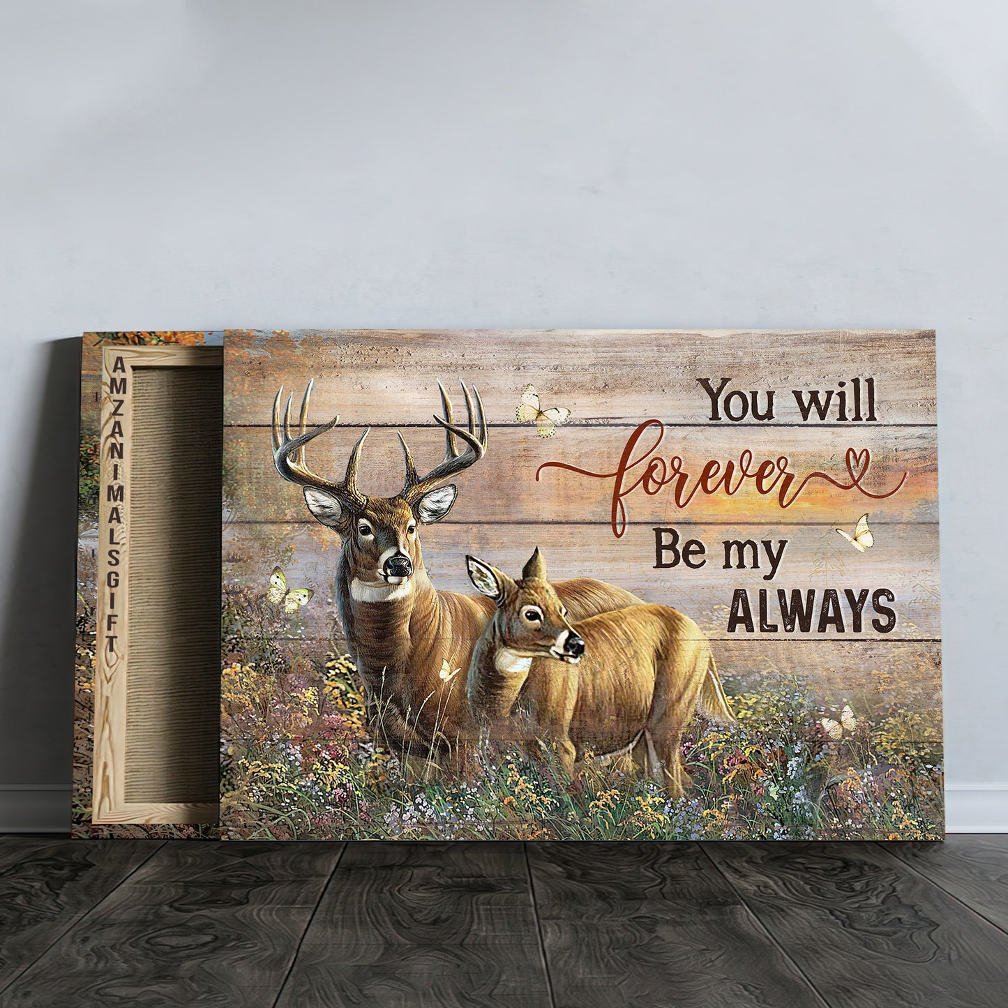 Family Premium Wrapped Landscape Canvas - Amazing Deer, Pretty Flower Field, You Will Forever Be My Always - Perfect Gift For Members Family