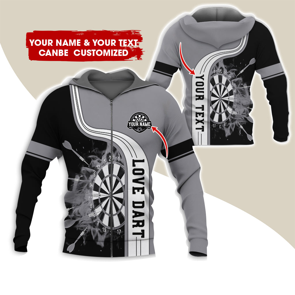 Custom Name & Text Darts Premium Zip Hoodie, Personalized Name Love Dart Zip Hoodie For Men & Women - Gift For Darts Lovers, Darts Players