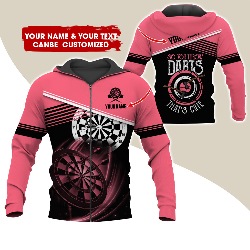 Personalized Name & Text Darts Premium Zip Hoodie, Customized Darts That's Cute Zip Hoodie For Men & Women - Gift For Darts Lovers, Darts Players