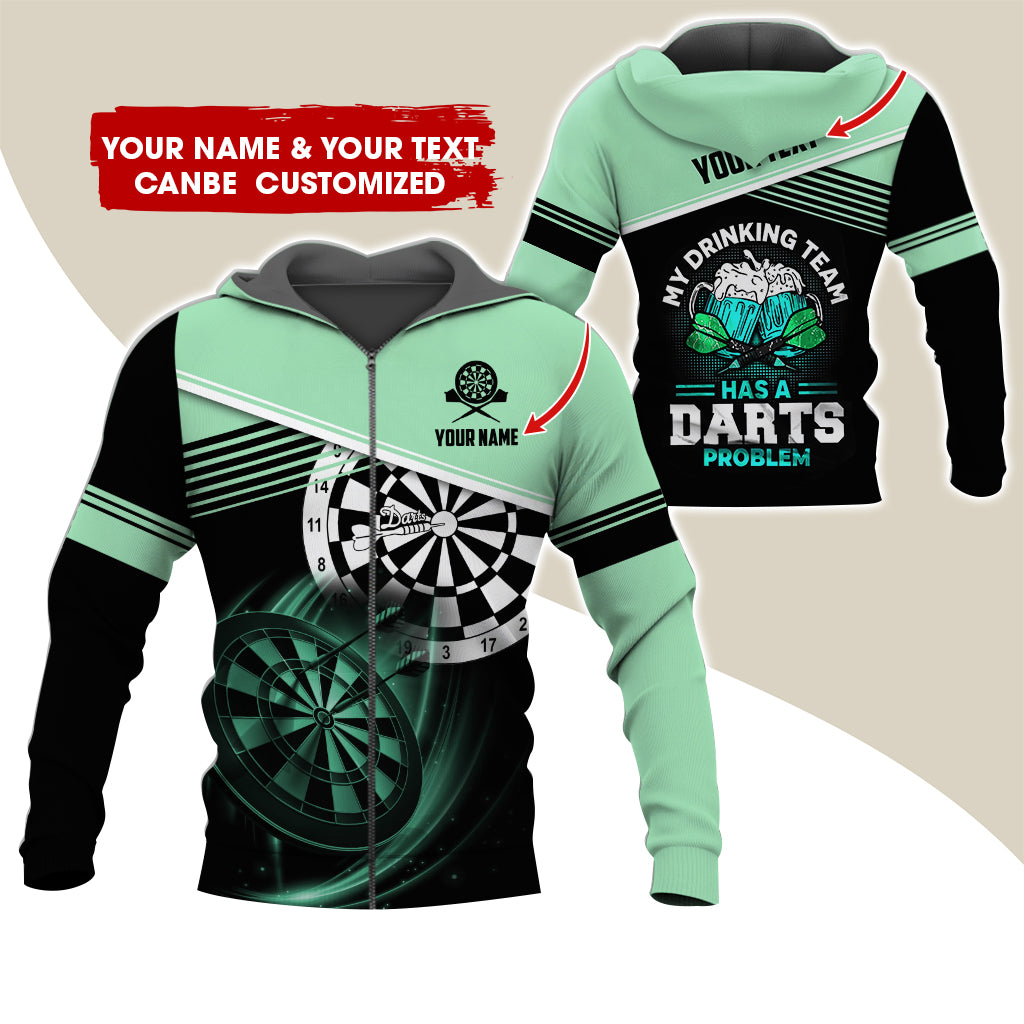 Personalized Name & Text Beer Darts Premium Zip Hoodie, Customized My Drinking Team Zip Hoodie For Men & Women - Gift For Darts Lovers, Darts Players