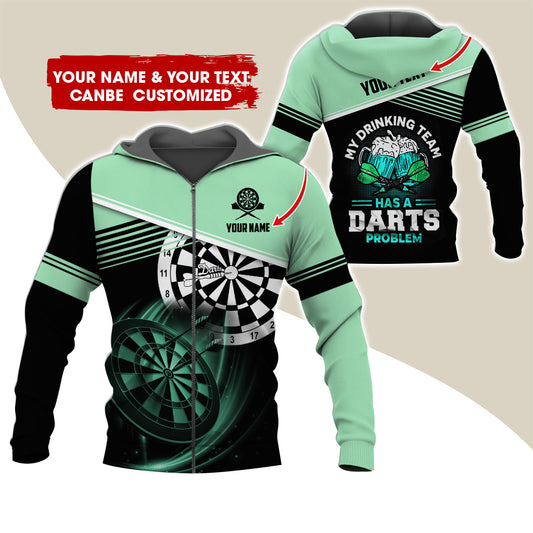 Personalized Name & Text Beer Darts Premium Zip Hoodie, Customized My Drinking Team Zip Hoodie For Men & Women - Gift For Darts Lovers, Darts Players
