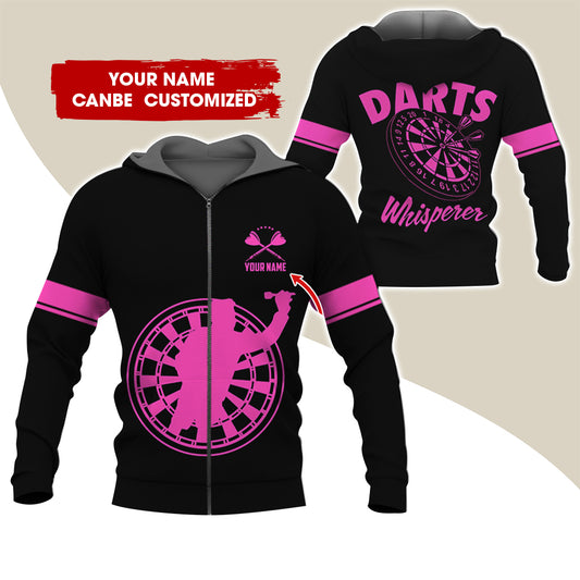 Custom Name Darts Whisperer Premium Zip Hoodie, Personalized Darts Zip Hoodie For Men & Women - Gift For Darts Lovers, Darts Players