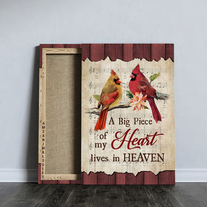 Memorial Premium Wrapped Portrait Canvas - Bird Couple, Male And Female Cardinals, A Piece Of My Heart In Heaven - Heaven Gift For Members Family