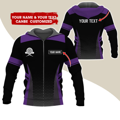 Custom Name & Text Darts Premium Zip Hoodie, Personalized Name Darts Uniforms Zip Hoodie For Men & Women - Gift For Darts Lovers, Darts Players