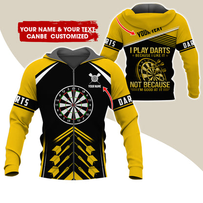 Customized Name Darts Premium Zip Hoodie, Personalized I Play Darts Zip Hoodie For Men & Women - Gift For Darts Lovers, Darts Players