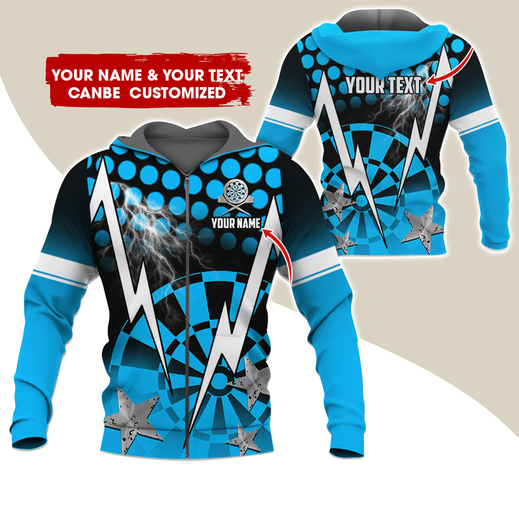 Customized Name & Text Thunder Lightning Darts Premium Zip Hoodie, Custom Star Darts Zip Hoodie For Men & Women - Gift For Darts Lovers, Darts Players