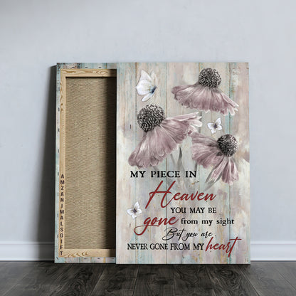 Memorial Premium Wrapped Portrait Canvas - Light Pink Flower Painting, Crystal Butterfly, You Are Never Gone From My Heart - Gift For Members Family