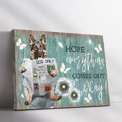 German Shepherd Premium Wrapped Landscape Canvas - German Shepherd, Dandelion, Daily Routine, Hope Everything Comes Out Okay - Gift For Dog Lovers