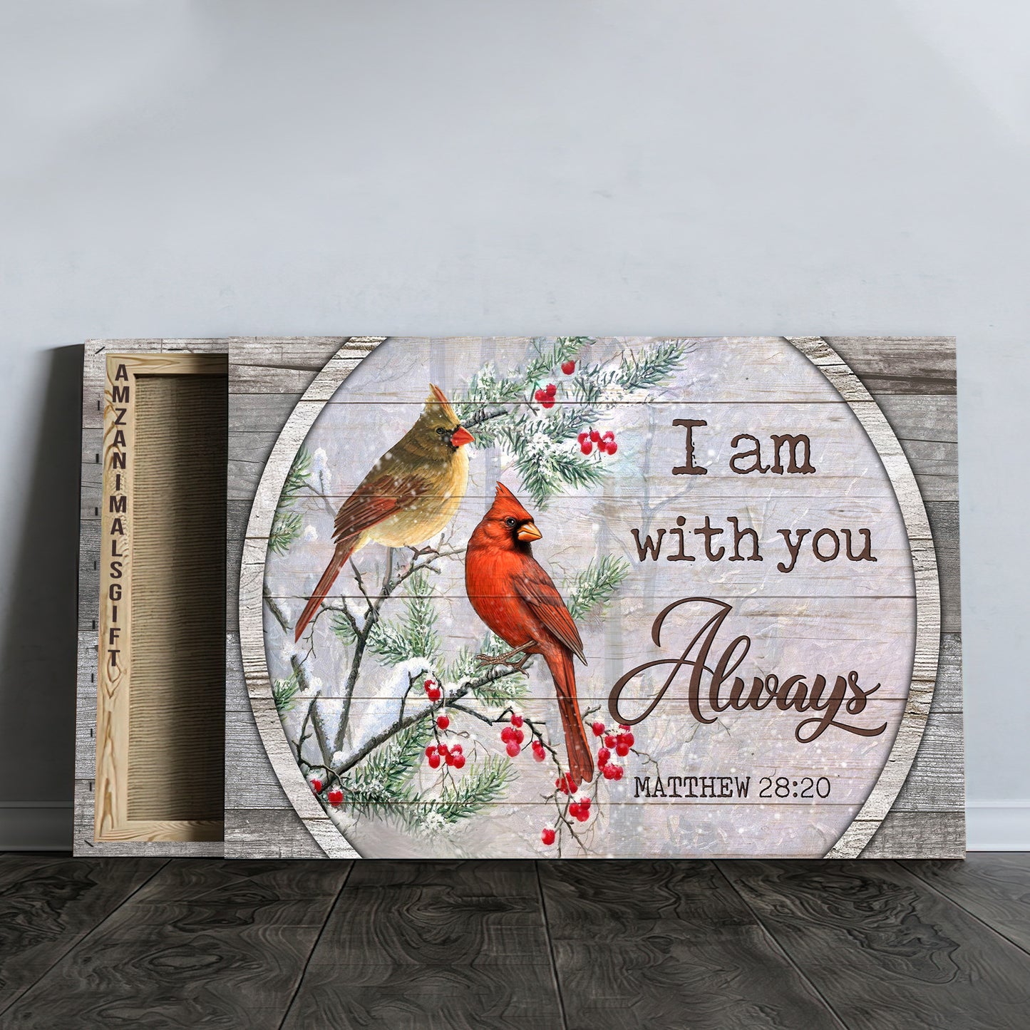 Memorial Premium Wrapped Landscape Canvas - Red Cardinal, Winter Painting, I Am Always With You - Heaven Gift For Members Family